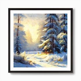 Early morning in the winter forest Art Print