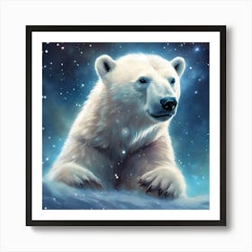 Midnight Sky, Polar Bear in the Snow Art Print