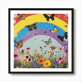 Butterflies In The Meadow Retro Collage 2 Art Print