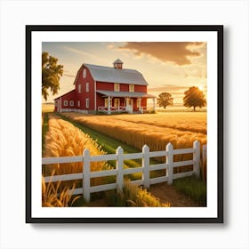 Red Barn At Sunset Art Print