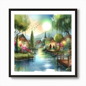 Watercolor Of A Village Art Print