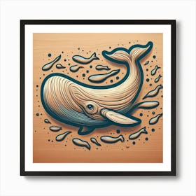 Whale Illustration, Graceful Whale Swimming Among Fish Art Print