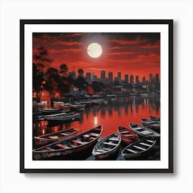 Boats At Night 2 Art Print