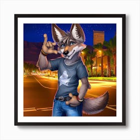 Desert city coyote Art Print