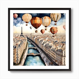 Paris Skyline Hot Air Balloon Ride Art Print