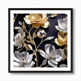 Gold And Silver Flowers Art Print