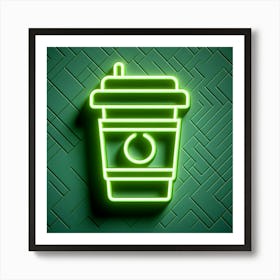 Neon Coffee Cup Icon 1 Art Print
