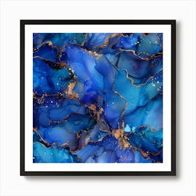 Abstract Blue And Gold Abstract Painting Art Print