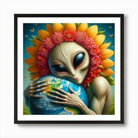 Alien Hugging Earth Art Print