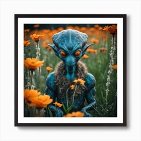 Alien In A Field Of Flowers Art Print