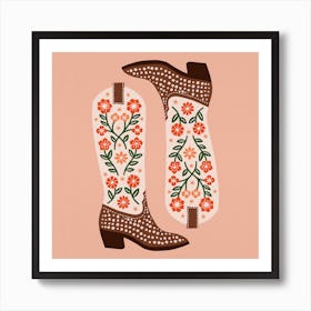 Cowgirl Boots   Orange And Green Square Art Print