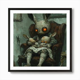 Future Tech Rabbit In A Chair with Baby Art Print