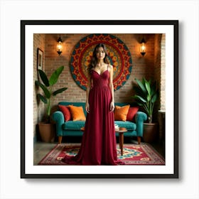 Burgundy Wedding Dress 3 Art Print