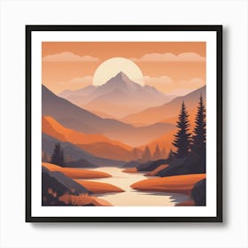 Misty mountains background in orange tone 73 Art Print