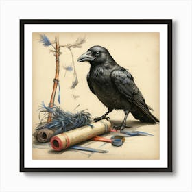 Crow And Feathers Art Print