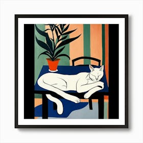 Cat On A Table Art Print