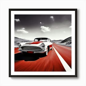 Road Street Fast Transport Speed Auto Wheel Drive Red White Vehicle Car Transportation (2) Art Print