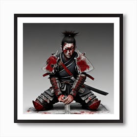 Male Samurai Bloodied And Worn Out Art Print