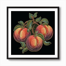 Dark Vintage Line Art of Peaches Plant Art Print