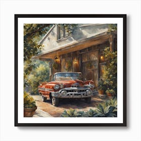 Old Car In Front Of House Art Print