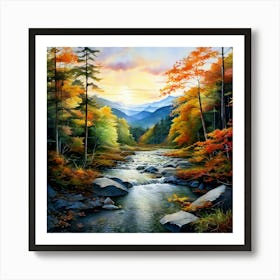 Watercolor Landscape Pisgah And Nantahala National Forests Art Print