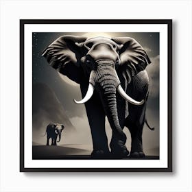 Elephants At Night Art Print