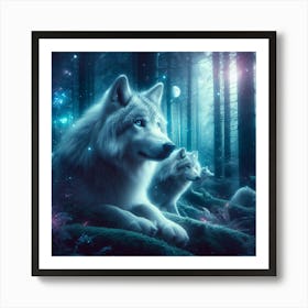 White Wolf In The Forest Art Print