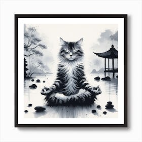 Meditating Cat Art Print