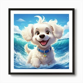 Puppy In The Ocean Art Print