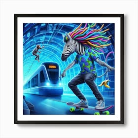 Zebra Skateboarding 1 Art Print