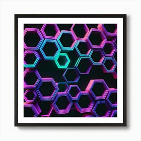 Hexagonal shapes with neon lights 3 Art Print