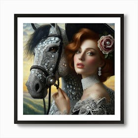 Woman With A Horse 1 Art Print