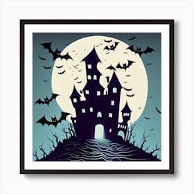 Firefly Halloween Night In Dark Castle With Some Bats 90362 Art Print