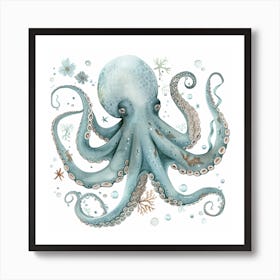 Storybook Style Octopus With Ocean Plants 1 Art Print