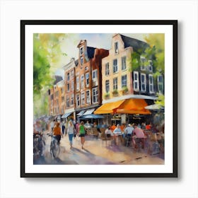 Amsterdam Cafes.Amsterdam city.summer. Cafes. Passersby, sidewalks. Oil colors. 5 Art Print