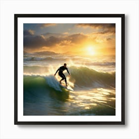 A Hyperrealistic Image Of A Surfer Riding A Tsunam (3) Art Print
