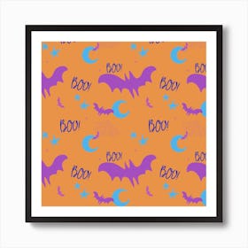 Purple And Blue Batty Boo On Creame Art Print