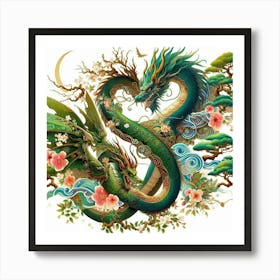 Dragon And Flower Painting Art Print