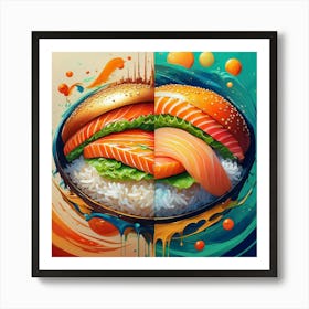 Salmon And Rice Art Print