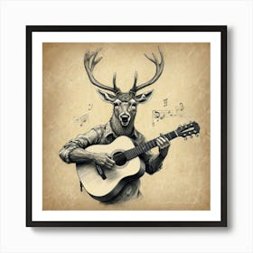 Deer With Guitar 1 Póster