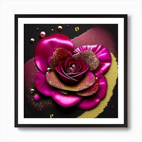 Pink Rose On Black Background Art Print