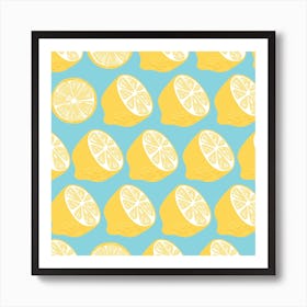 Lemon Pattern On Pastel Blue Square Art Print