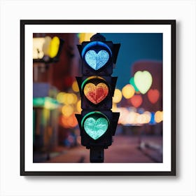 Close Up Of A Traffic Light With Heart Shaped Ligh (2) Art Print