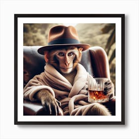 Monkey With A Glass Of Whiskey Art Print