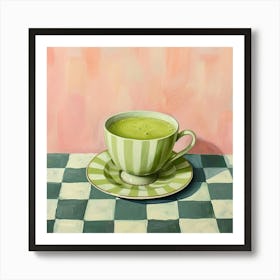 Matcha Latte Checkerboard Background 3 Art Print