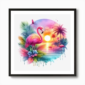 Flamingos At Sunset 1 Art Print