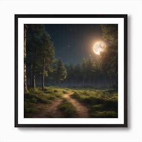 Moon At A Fores 0 Art Print