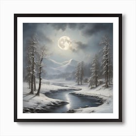 Full Moon In The Snow 1 Art Print