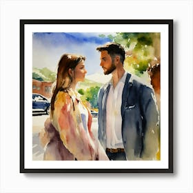 Watercolor Of A Couple Art Print