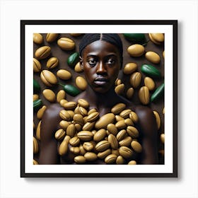 Woman Covered In Coffee Beans Art Print